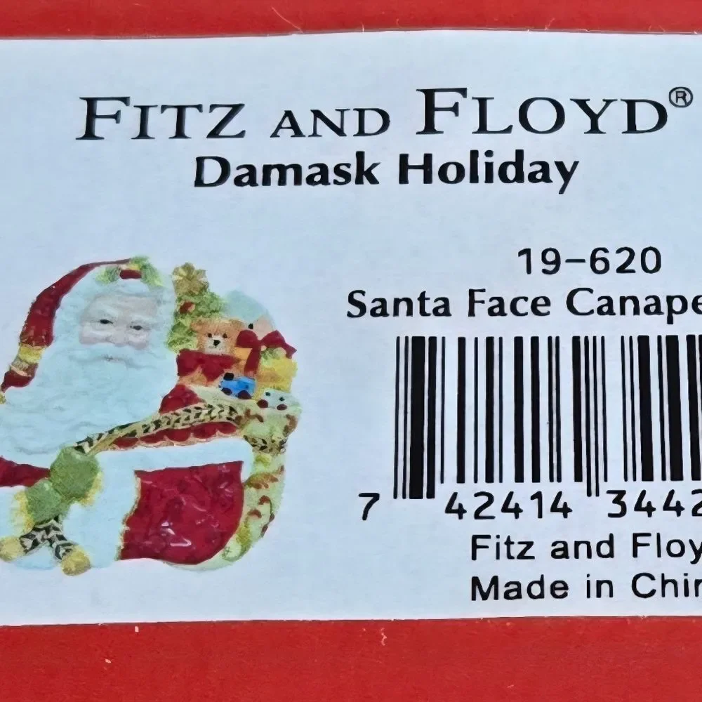 🎄🛍❤️ VINTAGE FITZ & FLOYD DAMASK HOLIDAY SANTA CANAPE PLATE